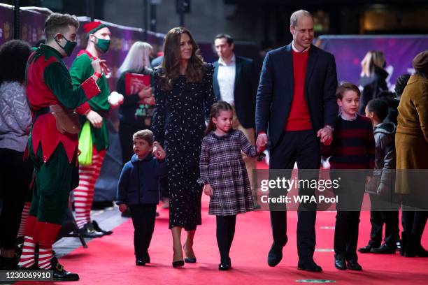 Prince William, Duke of Cambridge and Catherine, Duchess of Cambridge with their children, Prince Louis, Princess Charlotte and Prince George, attend...