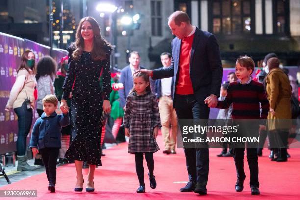 Britain's Prince William, Duke of Cambridge, his wife Britain's Catherine, Duchess of Cambridge, and their children Britain's Prince George of...
