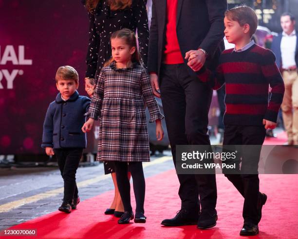 Prince William, Duke of Cambridge and Catherine, Duchess of Cambridge with their children, Prince Louis, Princess Charlotte and Prince George, attend...