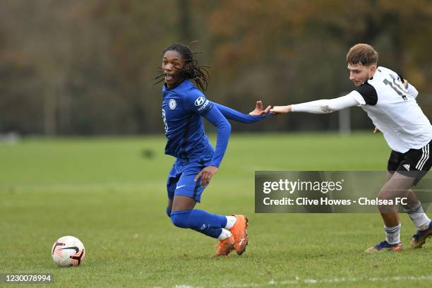 Silko Thomas of Chelsea during the Fulham v Chelsea U18 Premier League at the LSE training ground on December 12, 2020 in New Malden, England.