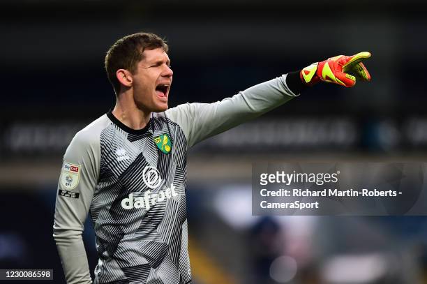 Norwich City's Michael McGovern shouts instructions during the Sky Bet Championship match between Blackburn Rovers and Norwich City at Ewood Park on...