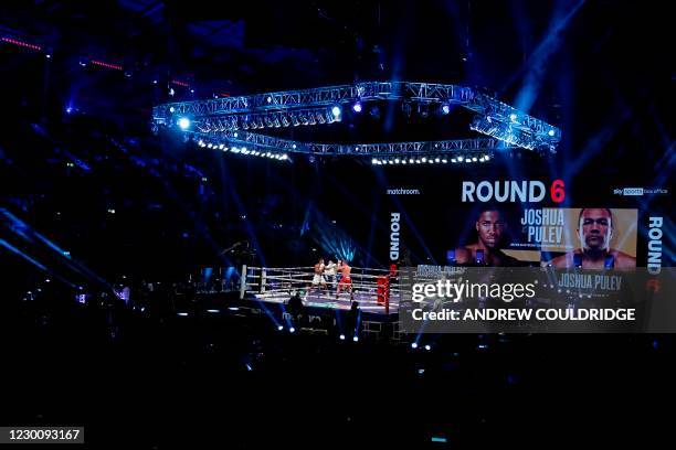 General view of the ring as Britain's Anthony Joshua fights Bulgaria's Kubrat Pulev during their heavyweight world title boxing match at Wembley...