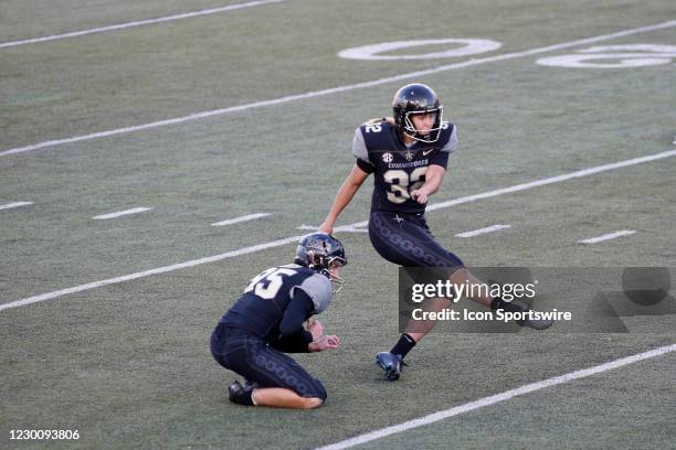 Vanderbilt Commodores place kicker Sarah Fuller kicks an extra point to become the first female to score a point for a power five conference team...