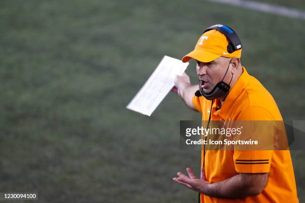 Tennessee Volunteers head coach Jeremy Pruitt argues a call during a game between the Vanderbilt Commodores and Tennessee Volunteers, December 12,...