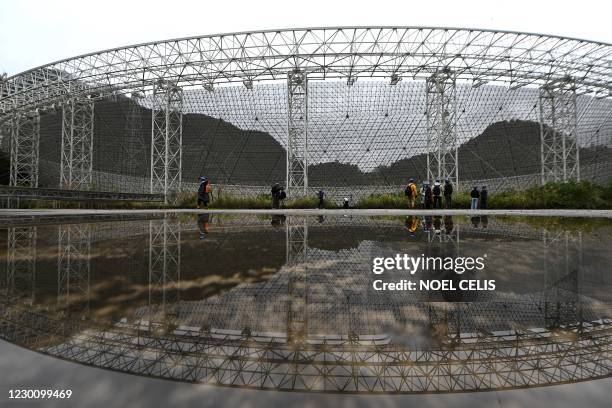 The Five-hundred-meter Aperture Spherical radio Telescope is seen at the National Astronomical Observatories, Chinese Academies of Sciences in...