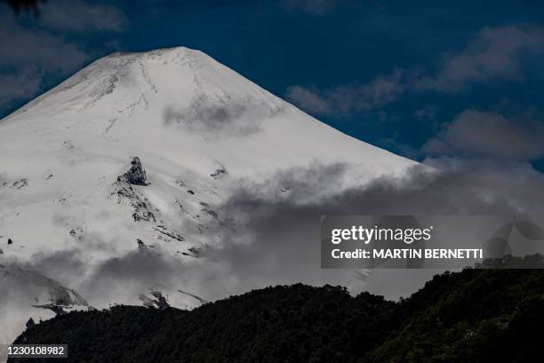 View of Villarrica volcano, in Pucon, Chile on December 13, 2020. - The total Solar eclipse that will occur next Monday in the southern region of La...