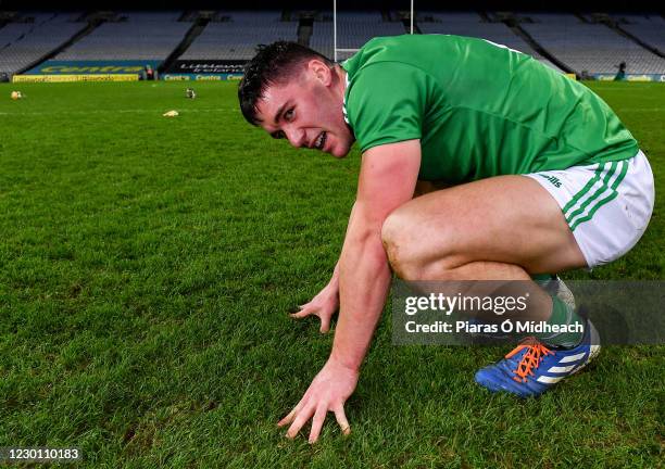 Dublin , Ireland - 13 December 2020; Seán Finn of Limerick catches his breath after winning the GAA Hurling All-Ireland Senior Championship Final...