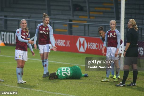 Lisa Weiß gestures during the 2020-21 FA Womens Super League fixture between Tottenham Hotspur and Aston Villa FC at The Hive.