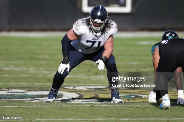 Tennessee Titans Offensive Tackle Dennis Kelly during the game between the Tennessee Titans and the Jacksonville Jaguars on December 13, 2020 at TIAA...