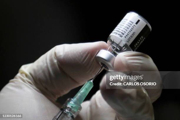 Healthcare worker prepares to administer a Pfizer/BioNTEch coronavirus disease vaccine at The Michener Institute, in Toronto, Ontario on December 14,...