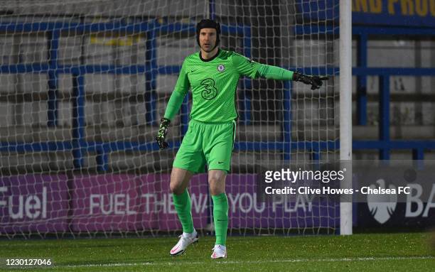 Petr Cech of Chelsea during the Chelsea v Tottenham Hotspur Premier League 2 match at Kingsmeadow on December 14, 2020 in Kingston upon Thames,...