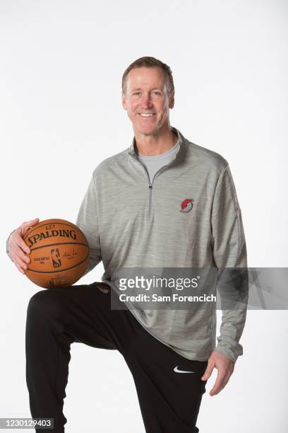December 12: Head Coach Terry Stotts of the Portland Trail Blazers poses for portraits during the team's annual Content Day on December 12, 2020 at...