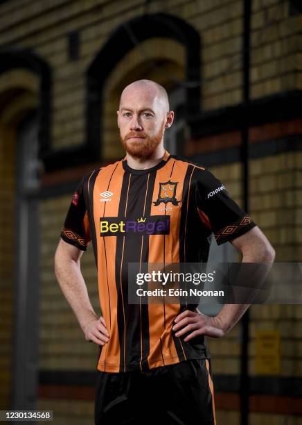 Dundalk , Ireland - 15 December 2020; Dundalk's Chris Shields at Dundalk Railway Station wearing the club's new away jersey featuring BetRegal the...