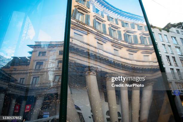 General view of the Albero Di Domani christmas tree by Stone Island for Natale Degli Alberi in Piazza San Carlo on December 10, 2020 in Milan, Italy.