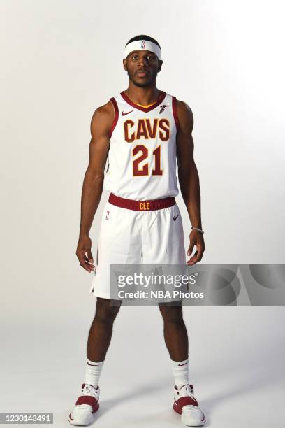 Damyean Dotson of the Cleveland Cavaliers poses for a portrait on December 8, 2020 during content day at Rocket Mortgage FieldHouse in Cleveland,...