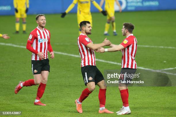 Bailey Wright of Sunderland celebrates after he scores his team's first goal during the Sky Bet League One match between Sunderland and AFC Wimbledon...