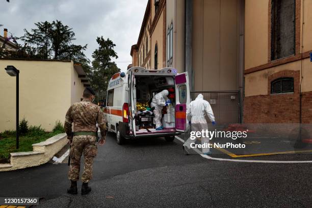 An ambulance outside Celio military hospital in Roma on 24th November 2020, Italy. Since the benning of the Covid-19 outbreak in March, the Italian...