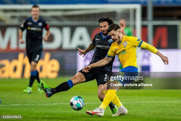 December 2020, North Rhine-Westphalia, Paderborn: Football: 2. Bundesliga, SC Paderborn 07 - Eintracht Braunschweig, Matchday 12, at Benteler-Arena....