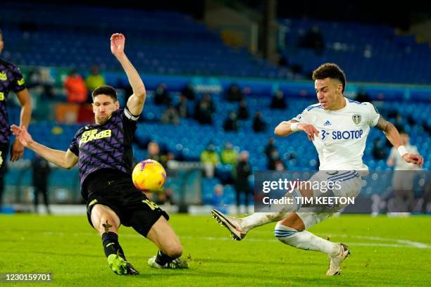 Leeds United's Brazilian-born Spanish striker Rodrigo vies with Newcastle United's Argentinian defender Federico Fernandez during the English Premier...