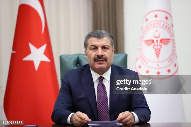 Turkish Health Minister Fahrettin Koca chairs a meeting of Coronavirus Scientific Advisory Board, held via video conference in Ankara, Turkey on...