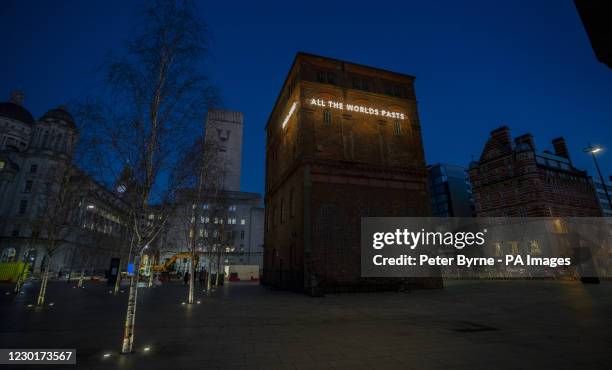 An installation by artist Nathan Coley entitled 'From Here, 2020' is unveiled at St George's Pumping House, Liverpool, along the UNESCO Heritage...