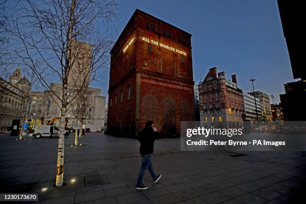 An installation by artist Nathan Coley entitled 'From Here, 2020' is unveiled at St George's Pumping House, Liverpool, along the UNESCO Heritage...