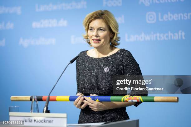 German Agriculture Minister Julia Kloeckner is pictured during a press conference at the end of the EU Council Presidency of Germany with the...