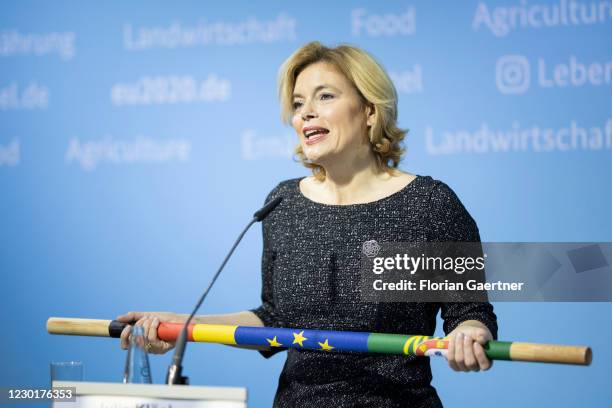 German Agriculture Minister Julia Kloeckner is pictured during a press conference at the end of the EU Council Presidency of Germany with the...