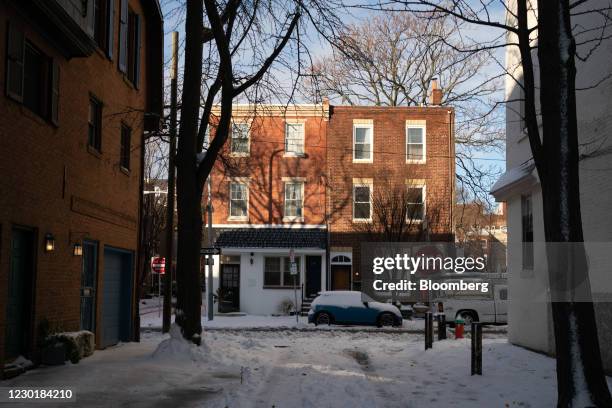 Snow on a road following a winter storm in Philadelphia, Pennsylvania, U.S., on Thursday, Dec. 17, 2020. A nor'easter is causing the first major...