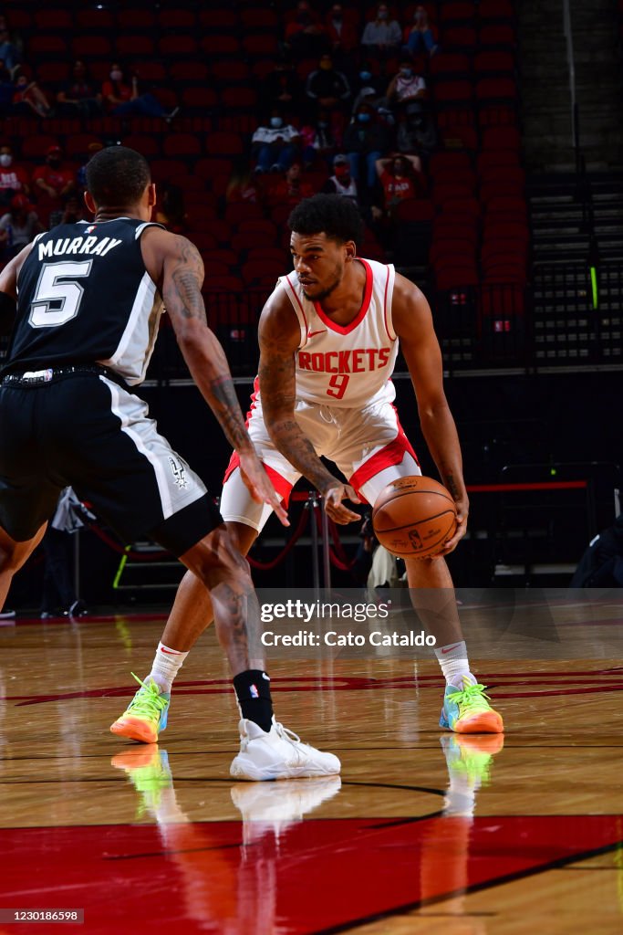 Jones Houston Rockets Mason Jones of the Houston Rockets drives in the game against the San ...