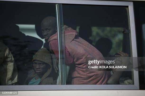 Children kidnapped by Boko Haram from the Government Science Secondary school, in Kankara, in northwestern Katsina State, Nigeria are seen returning...