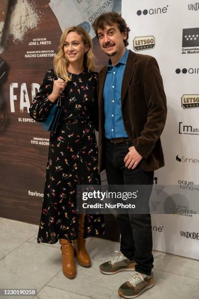 Actors Javier Veiga and Marta Hazas at photocall for premiere Fariña in Teatro Cofidis Alcazar December 2020.December 17, 2020 in Madrid, Spain.