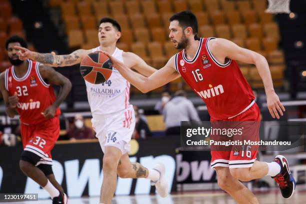 Kostas Papanikolau, #16 of Olympiacos Piraeus in action during the 2020/2021 Turkish Airlines EuroLeague Regular Season Round 15 match between...