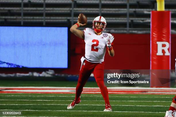 Nebraska Cornhuskers quarterback Adrian Martinez throws during the second quarter of the college football game between the Rutgers Scarlet Knights...