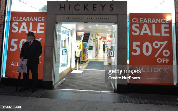 Clearance Sale posters in Hickeys store on Henry Street, in Dublin. On Friday, December 18 in Dublin, Ireland.