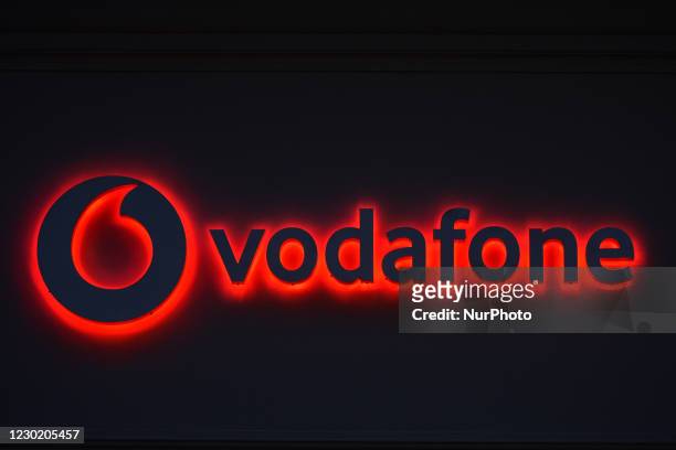 Vodafone logo seen in Dublin city center. On Friday, December 18 in Dublin, Ireland.