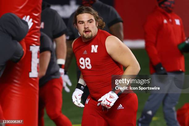 Nebraska Cornhuskers defensive lineman Casey Rogers during warm up prior to the college football game between the Rutgers Scarlet Knights and the...