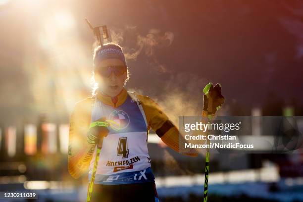 Franziska Preuss of Germany competes during the Women 10 km Pursuit Competition at the BMW IBU World Cup Biathlon Hochfilzen on December 19, 2020 in...
