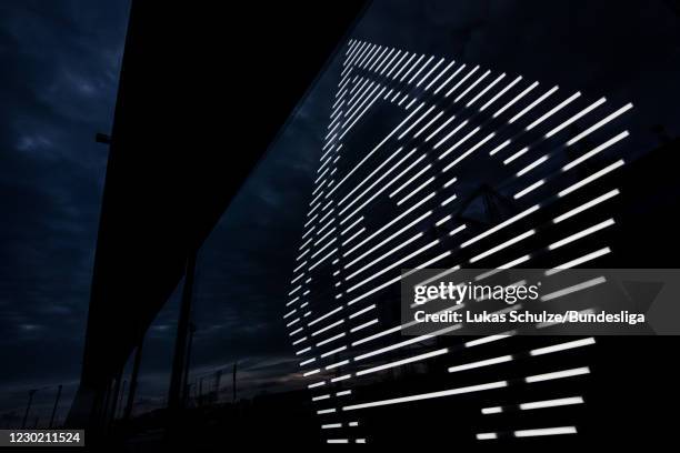 General view outside the stadium with the logo of Borussia Mönchengladbach ahead of the Bundesliga match between Borussia Mönchengladbach and TSG...