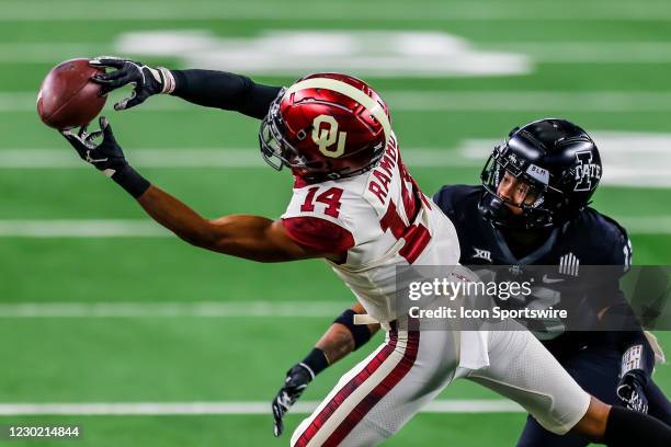 Oklahoma Sooners wide receiver Charleston Rambo tries to bring down a pass during the Big 12 Championship game between the Iowa State Cyclones and...