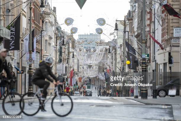 General view down Old Bond Street as new lockdown restrictions come to effect on December 20, 2020 in London, England. London and the South East...
