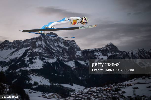 Norway's Halvor Egner Granerud competes in the men's FIS Ski Jumping World Cup competition in Engelberg, central Switzerland, on December 20, 2020.