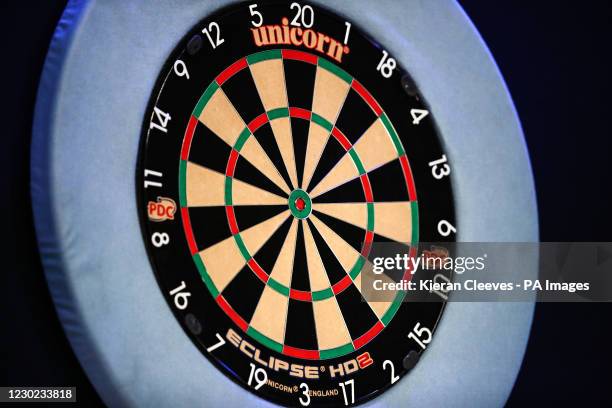 General view of a dartboard during day six of the William Hill World Darts Championship at Alexandra Palace, London.