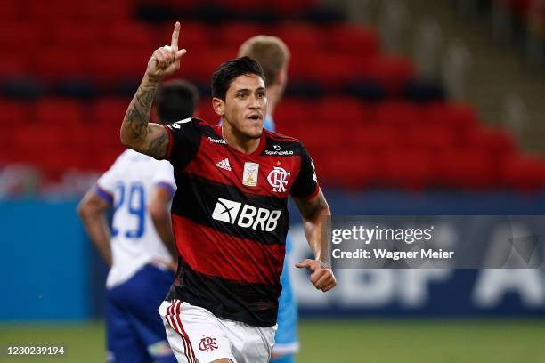 Pedro of Flamengo celebrates his goal during a match between Flamengo and Bahia as part of 2020 Brasileirao Series A at Maracana Stadium on December...