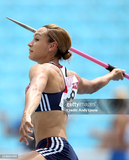Jessica Ennis of Great Britain competes in the javelin throw in the women's heptathlon during day four of the 13th IAAF World Athletics Championships...