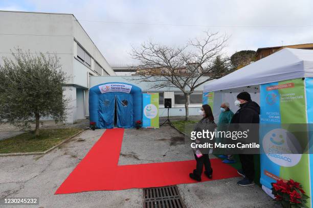 View of the Room of Hugs, a structure to allow relatives of a retirement home for the elderly, to meet their loved ones safely from the infection of...