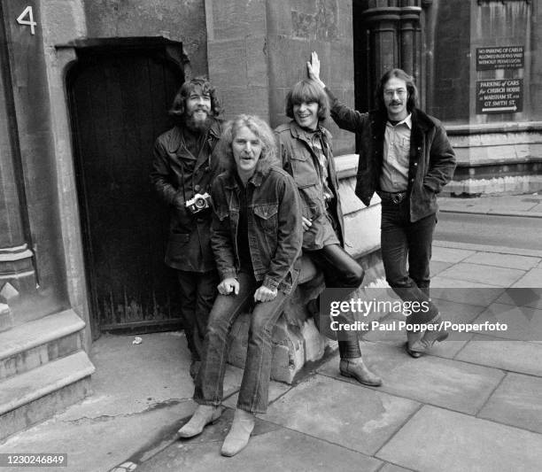 American rock band Creedence Clearwater Revival Doug Clifford, Tom Fogerty, John Fogerty and Stu Cook, photographed in London, England during their...