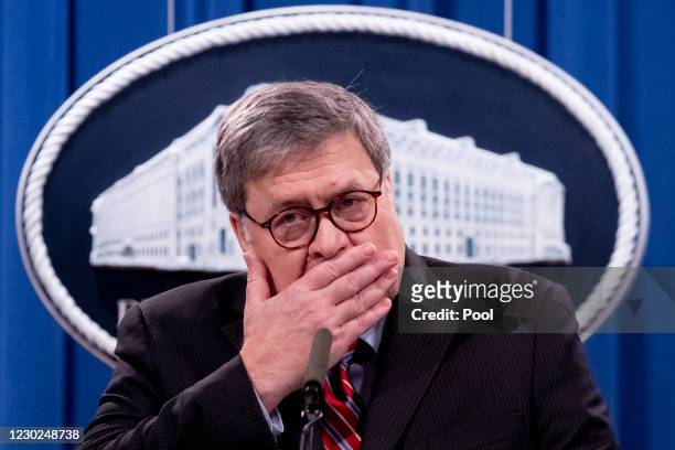 Attorney General Bill Barr holds a news conference to provide an update on the investigation of the terrorist bombing of Pan Am flight 103 on the...