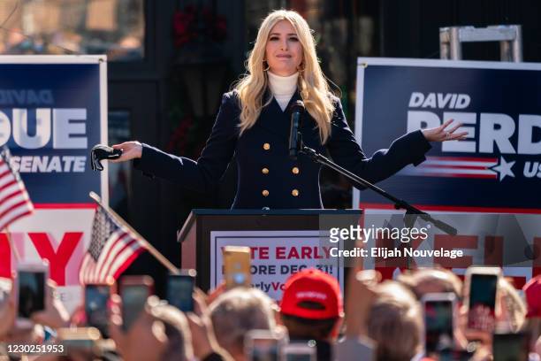 Ivanka Trump speaks during a campaign event with Senators Kelly Loeffler and David Perdue on December 21, 2020 in Milton, Georgia. The two Georgia...