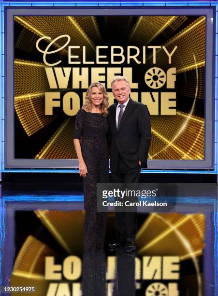Celebrity Wheel of Fortune stars Vanna White and Pat Sajak. VANNA WHITE, PAT SAJAK